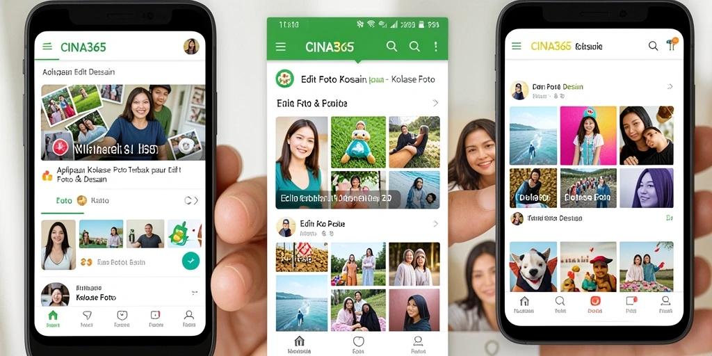 Tampilan antarmuka CINA365 yang sederhana dan menarik untuk kolase foto.