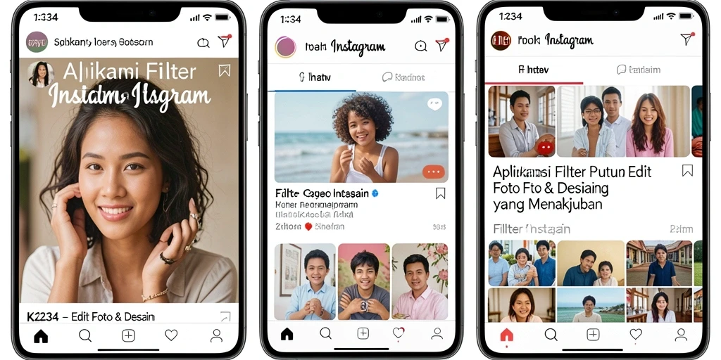 Tampilan antarmuka K234 dengan filter Instagram yang menarik.