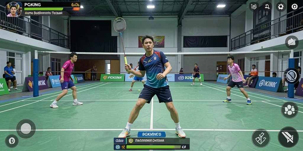 Tampilan antarmuka PGKING yang menarik saat bermain badminton.