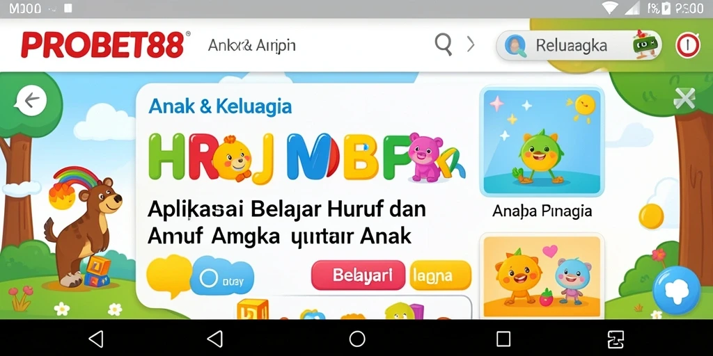 Tampilan antarmuka PROBET88 yang menarik dan edukatif untuk belajar huruf dan angka.