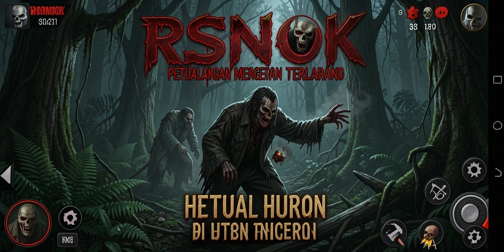 Tampilan antarmuka menakutkan RSNOK yang menampilkan suasana hutan misterius.